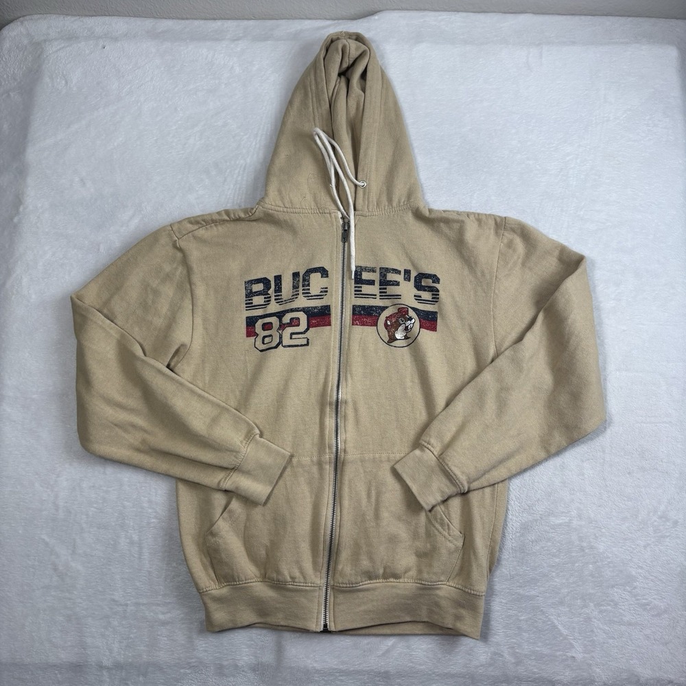 Buc-ees 82‎ Tan Brown Long Sleeve Full Zip Hoodie Men's Small
